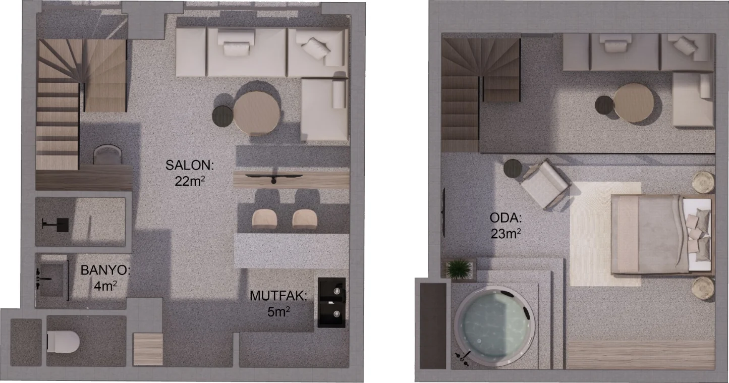 CITYLOFT 147 Loft Suite with Jacuzzi kat planı: iki katlı süit