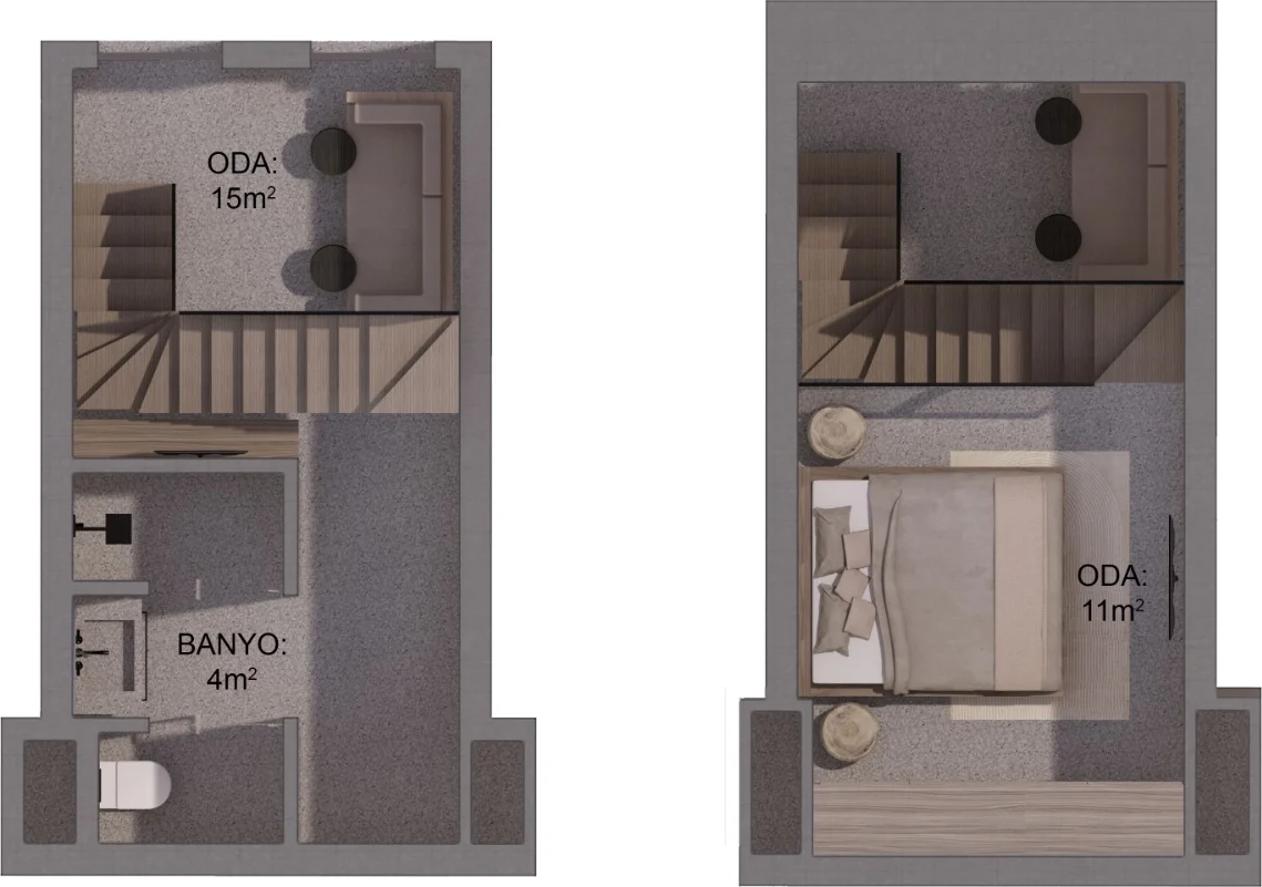 CITYLOFT 147 Loft Suite kat planı: iki katlı süit