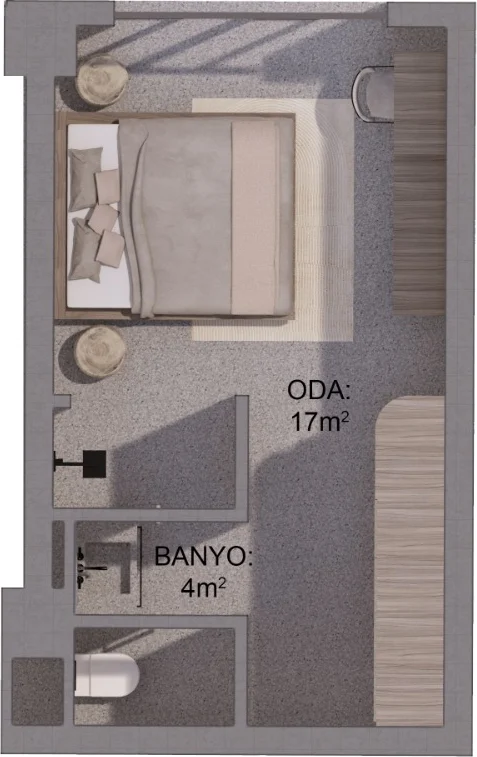 CITYLOFT 147 Studio Suite kat planı: 17 m² oda ve 4 m² banyo