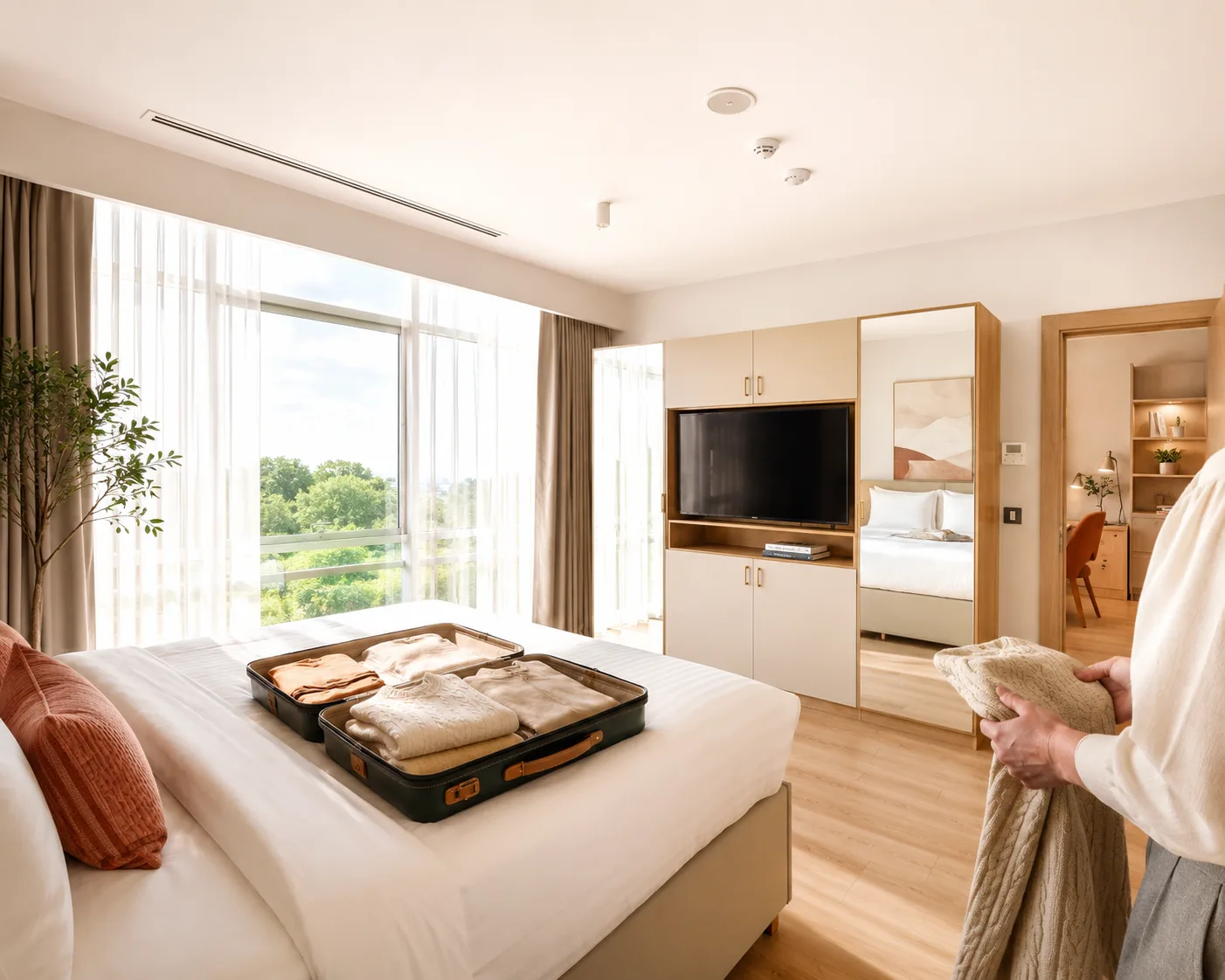 Valizin açıldığı, gün ışığı alan CITYLOFT odası