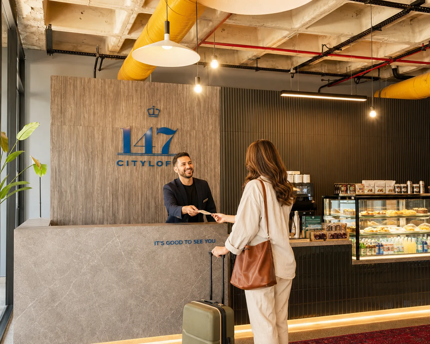 Rezeption und Café-Theke in der Lobby von CITYLOFT 147